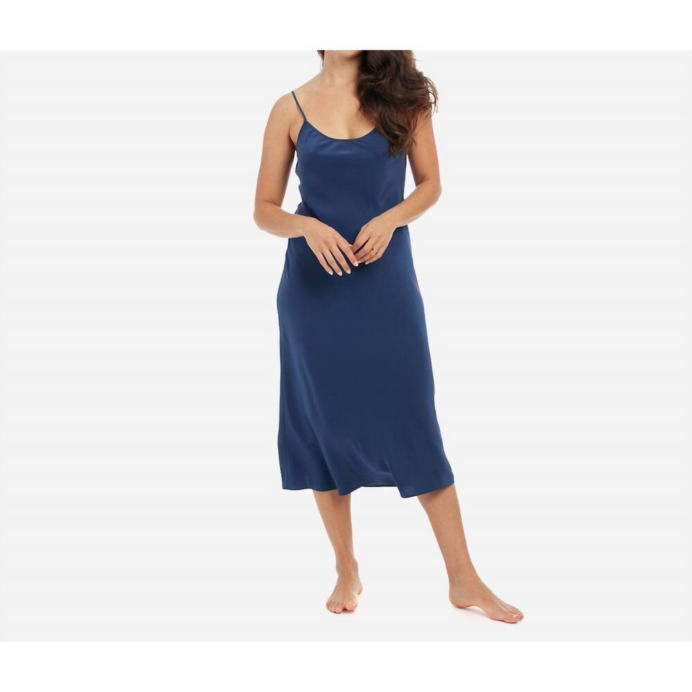 NEW THE SLEEP CODE washable silk midi slip dress in navy